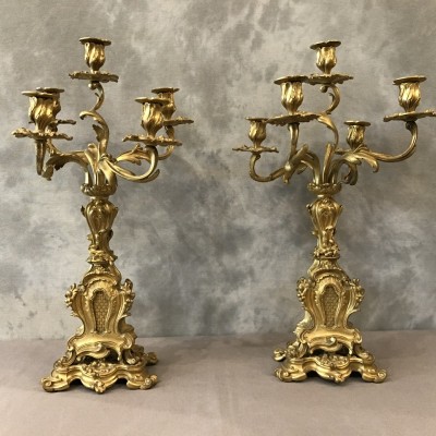 Pair of vintage gilded bronze candelabors 19 th