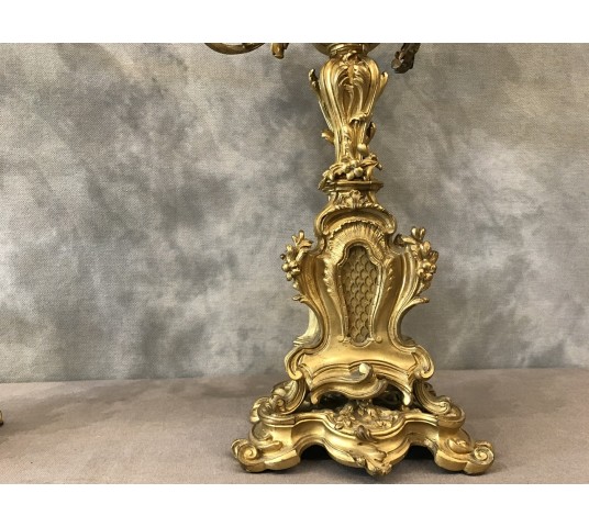 Pair of vintage gilded bronze candelabors 19 th