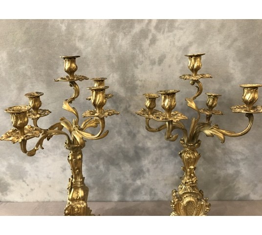 Pair of vintage gilded bronze candelabors 19 th