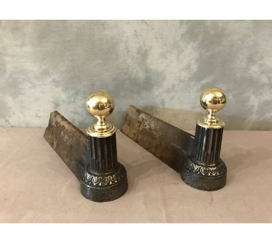 Pair of old cast iron and vintage brass 19 th