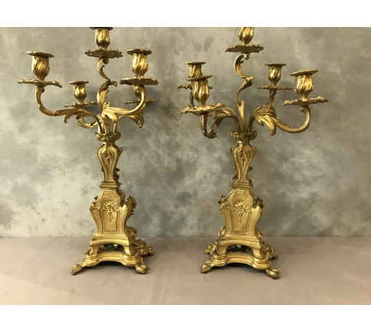 Pair of vintage gilded bronze candelabors 19 th