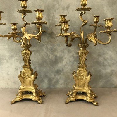 Pair of vintage gilded bronze candelabors 19 th