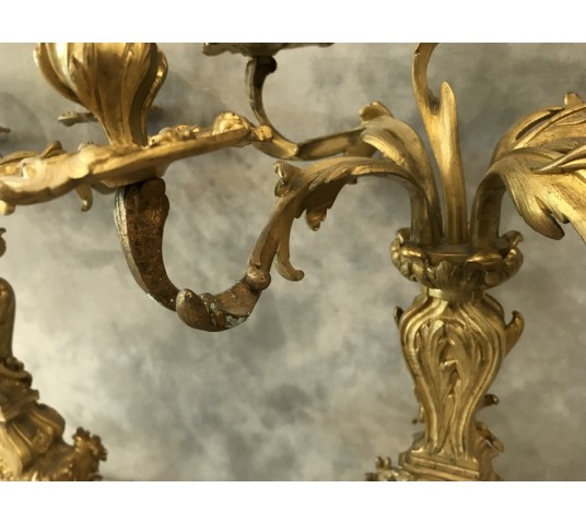 Pair of vintage gilded bronze candelabors 19 th