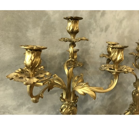 Pair of vintage gilded bronze candelabors 19 th