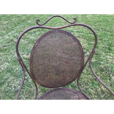 Beau chair of a square iron garden 20 th