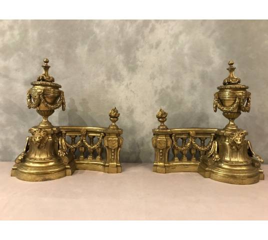 Beaux chenets in bronze epoch 19 th of style Louis XVI