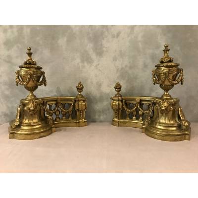 Beaux chenets in bronze epoch 19 th of style Louis XVI