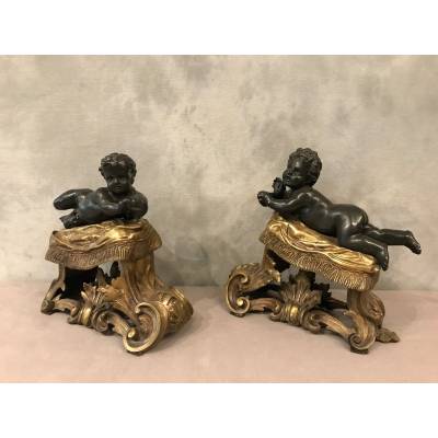 Old, golden kennels in gilded bronze and vintage 19 th