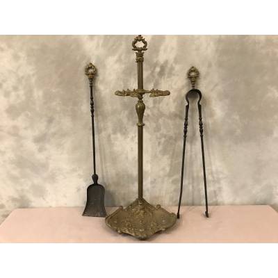 Beau great servant of the ancient fireplace in bronze and period iron 19 th
