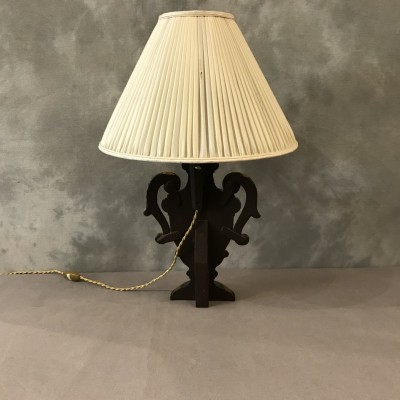 Lampe en bois doré et argent vers 1950