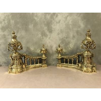 Beaux chenets in bronze epoch 19 th of style Louis XVI