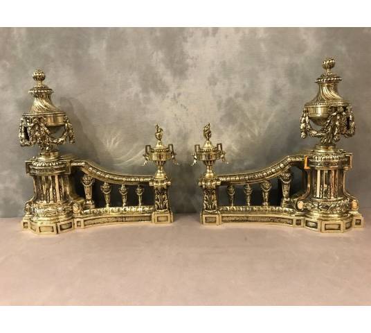 Beaux chenets in bronze epoch 19 th of style Louis XVI