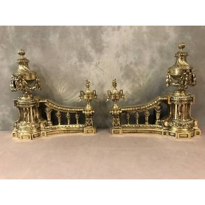 Beaux chenets in bronze epoch 19 th of style Louis XVI