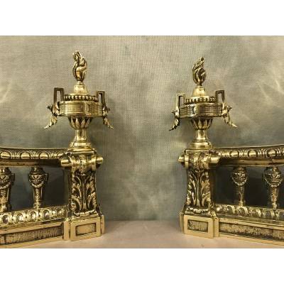 Beaux chenets in bronze epoch 19 th of style Louis XVI