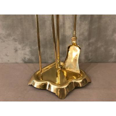 Stack Servant in vintage brass 19 th including a shovel and a gripper