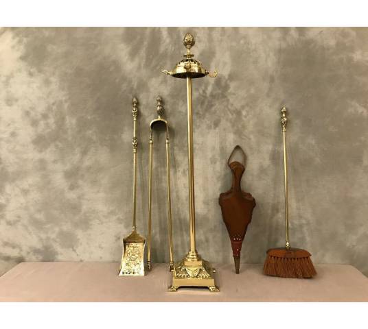 Servant of antique fireplace in brass and bronze 4 period pieces 19 th