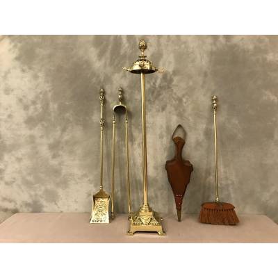 Servant of antique fireplace in brass and bronze 4 period pieces 19 th