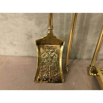 Servant of antique fireplace in brass and bronze 4 period pieces 19 th