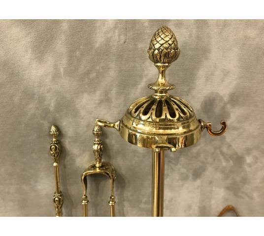 Servant of antique fireplace in brass and bronze 4 period pieces 19 th