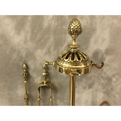 Servant of antique fireplace in brass and bronze 4 period pieces 19 th