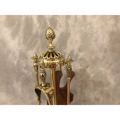 Servant of antique fireplace in brass and bronze 4 period pieces 19 th
