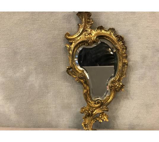 Miroir face à main en bronze doré d'époque 19 ème