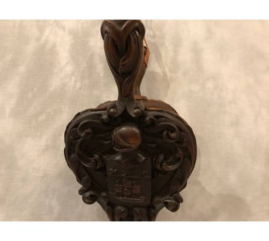 Beau soufflet de cheminée ancien en bois sculpté d'époque 19 ème