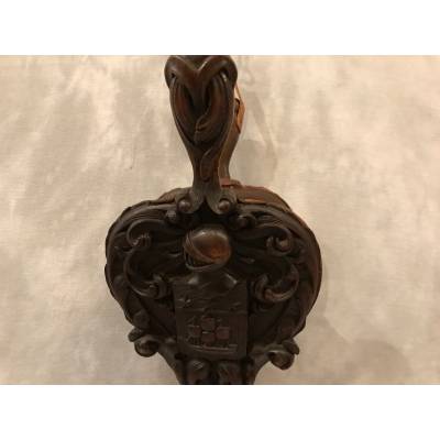 Beau soufflet de cheminée ancien en bois sculpté d'époque 19 ème