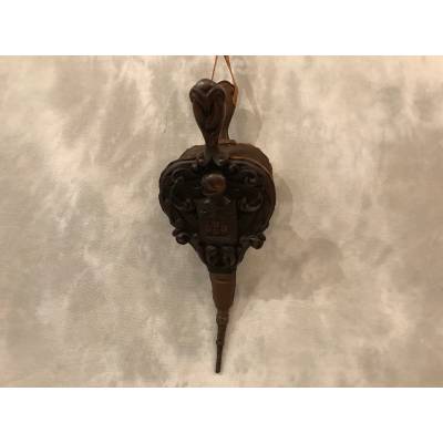 Beau soufflet de cheminée ancien en bois sculpté d'époque 19 ème