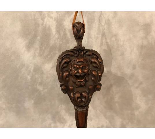 Beau soufflet de cheminée ancien en bois sculpté d'époque 19 ème