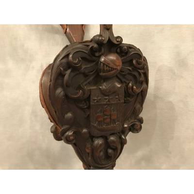 Beau bellows from ancient carved wooden fireplace 19 th