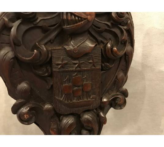 Beau soufflet de cheminée ancien en bois sculpté d'époque 19 ème