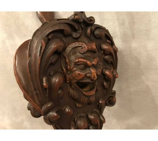 Beau soufflet de cheminée ancien en bois sculpté d'époque 19 ème