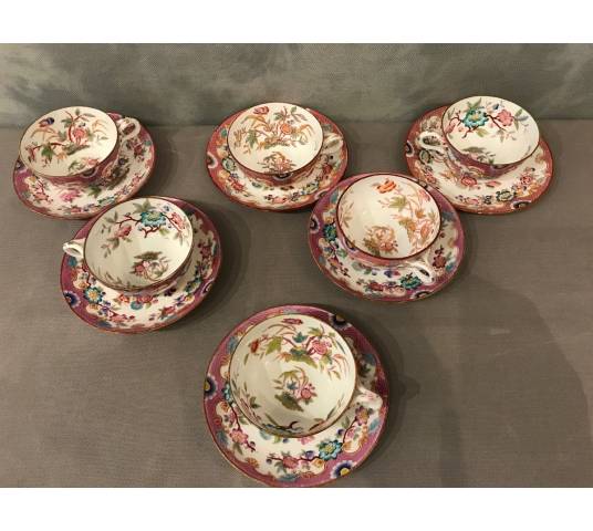 Set of six tea cups in vintage Sarreguemines 19 th