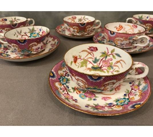 Set of six tea cups in vintage Sarreguemines 19 th