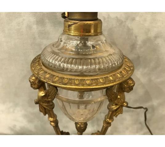 Beautiful bronze tripode oil lamp and epoch crystal of epoch 19 th