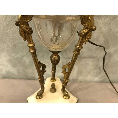 Beautiful bronze tripode oil lamp and epoch crystal of epoch 19 th