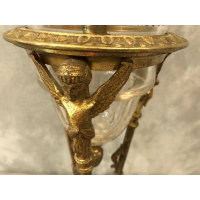 Beautiful bronze tripode oil lamp and epoch crystal of epoch 19 th