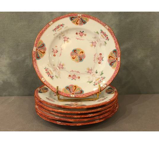 Set of six Minton porcelain desert plates of epoch 19 th