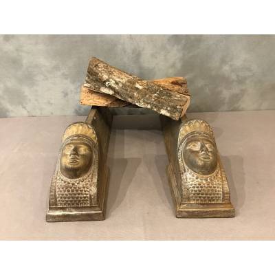 Pair of vintage old iron chenets 19 th