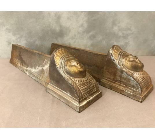 Pair of vintage old iron chenets 19 th