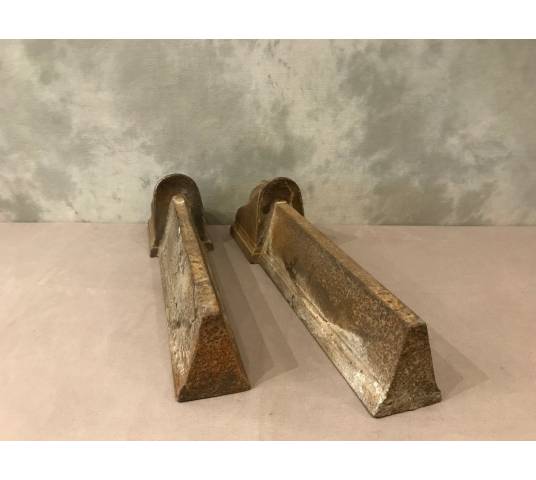 Pair of vintage old iron chenets 19 th