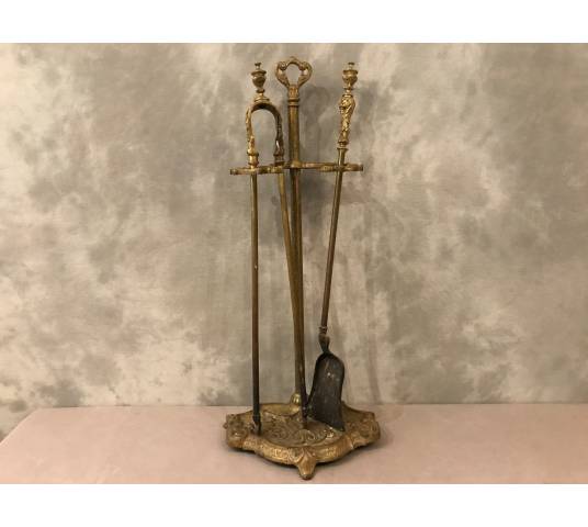 Servant of ancient fireplace in bronze and vintage brass 19 th