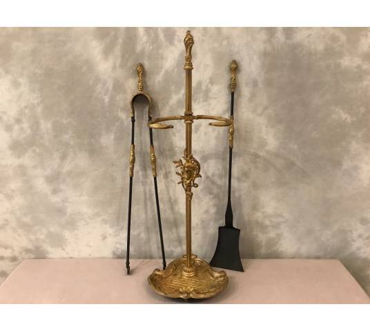 Beau serviteur de cheminée ancien en bronze d'époque 19 ème