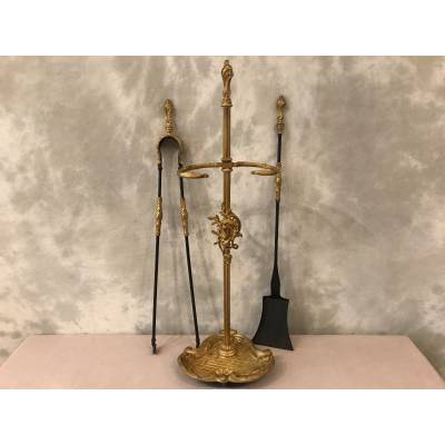 Beau serviteur de cheminée ancien en bronze d'époque 19 ème