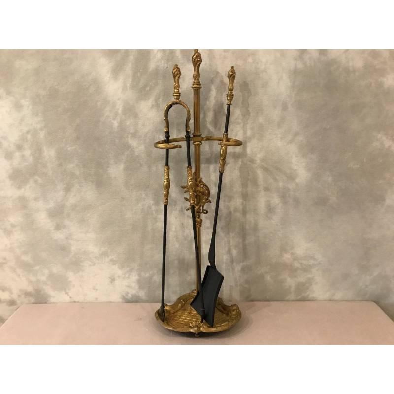 Beau serviteur de cheminée ancien en bronze d'époque 19 ème