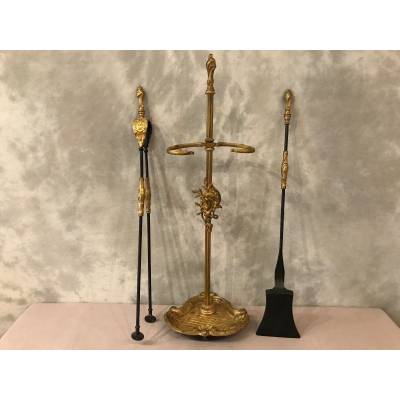 Beau serviteur de cheminée ancien en bronze d'époque 19 ème