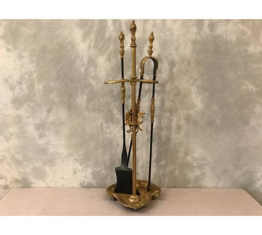 Beau serviteur de cheminée ancien en bronze d'époque 19 ème