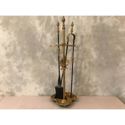 Beau serviteur de cheminée ancien en bronze d'époque 19 ème