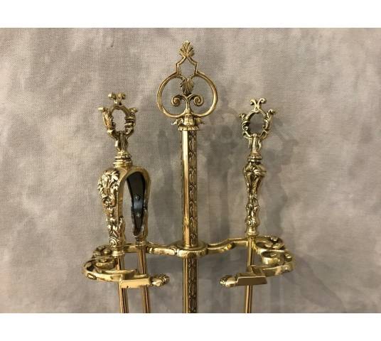 Serviteur de cheminée ancien en bronze et laiton d'époque 19 ème